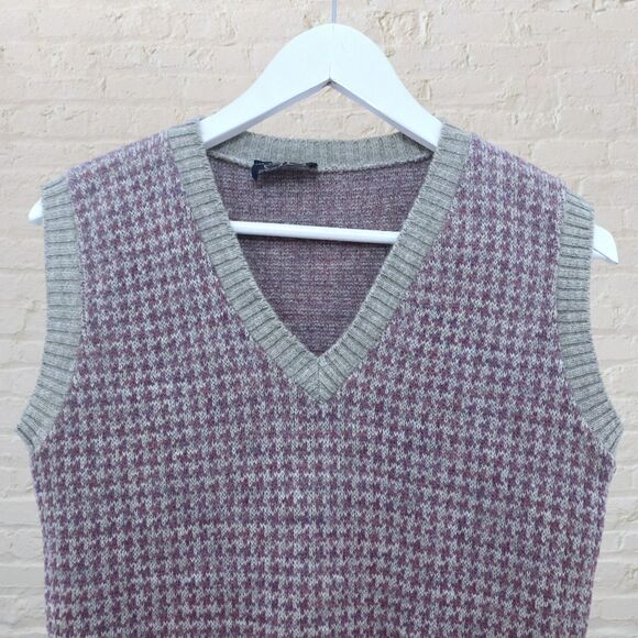 Vintage Wool Vest Purple Cream Patterned Knit David Brett Size XS/S - Picture 4 of 11